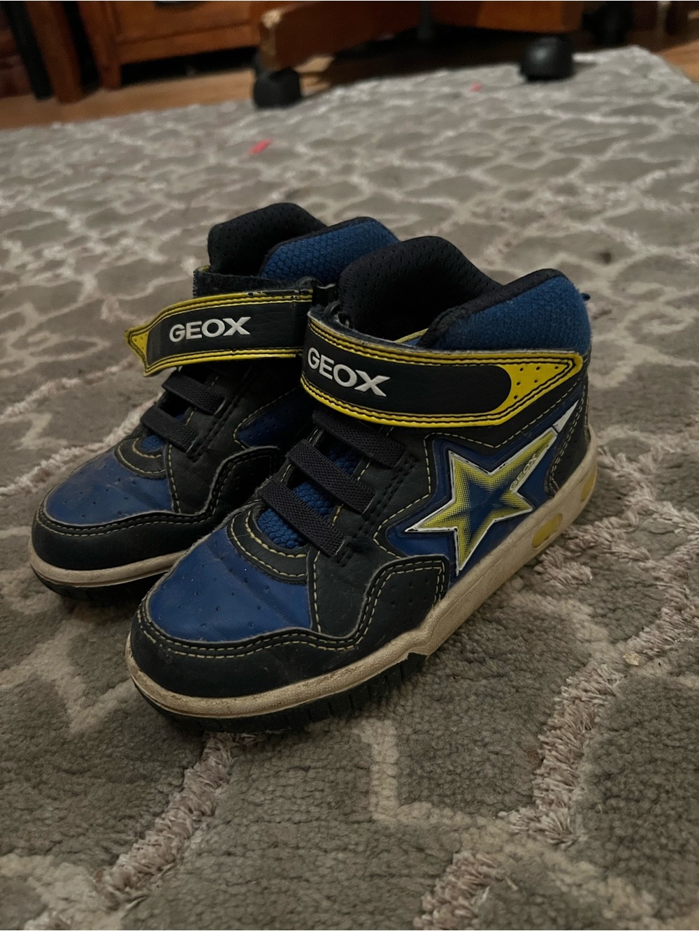 Geox Kids Navy Blue & Yellow Star High-Top Sneakers